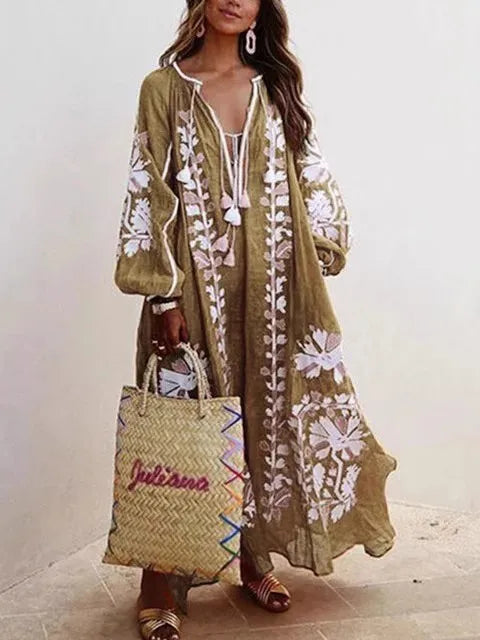 Xaviera | Women’s Embroidered Cotton Maxi Dress