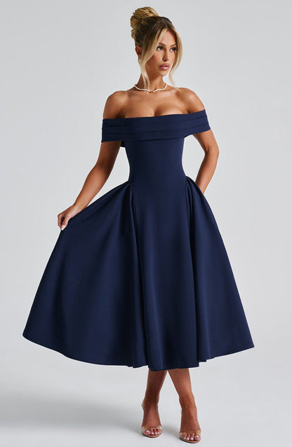 Cherie | Off-Shoulder Pleated Midi Dress