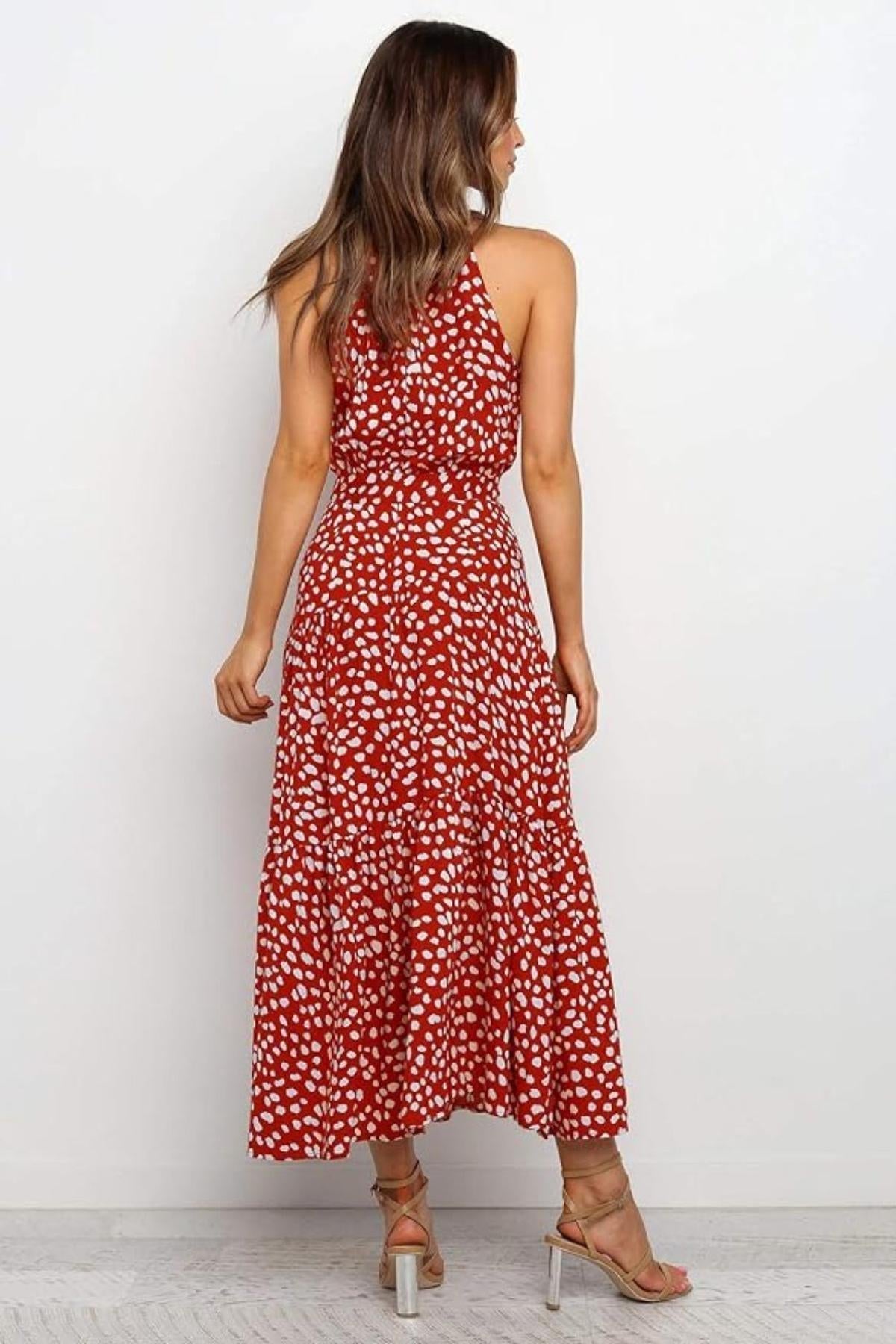 Liora | Polka Dot Halter Midi Dress