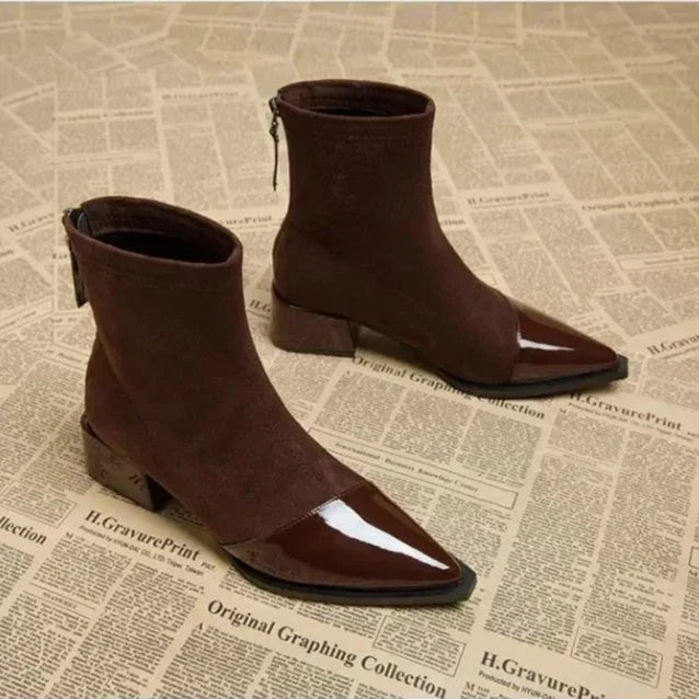 Livia | Women’s Patent-Trim Suede Ankle Boots