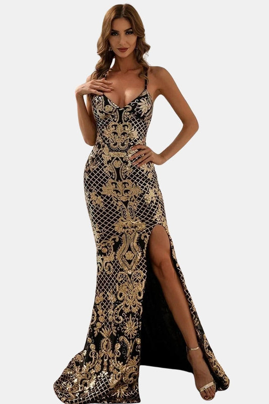 Seraphina | Baroque Sequin Backless Maxi Dress