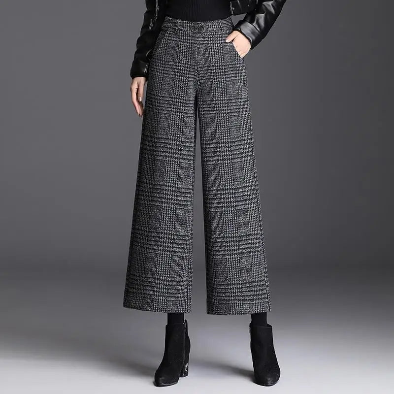 Calyrae | Women’s Tailored Wide-Leg Plaid Trousers
