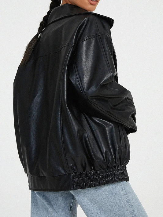 Journee | Women’s Oversized Leather Bomber Jacket