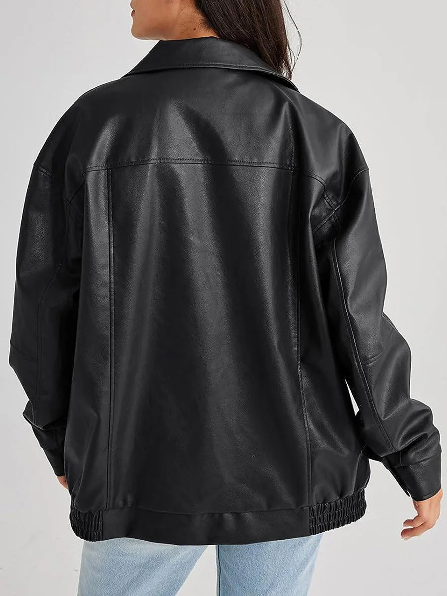 Journee | Women’s Oversized Leather Bomber Jacket