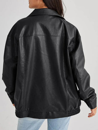 Journee | Women’s Oversized Leather Bomber Jacket