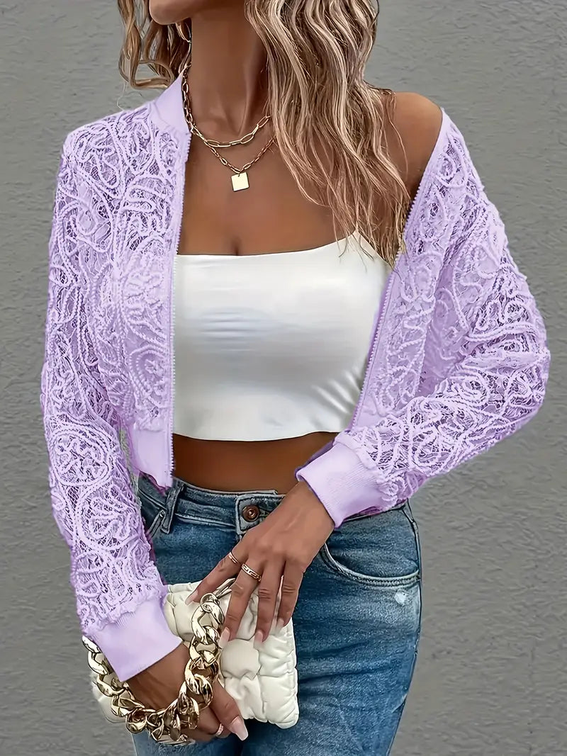 Syvra | Women’s Lace-Embroidered Mesh Cropped Jacket