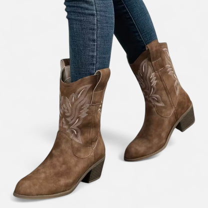 Quarelle | Women’s Suede Cowboy Boots – Vintage Chunky Heel