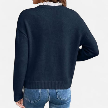 Quenara | Women’s Lace-Trim V-Neck Knit Sweater