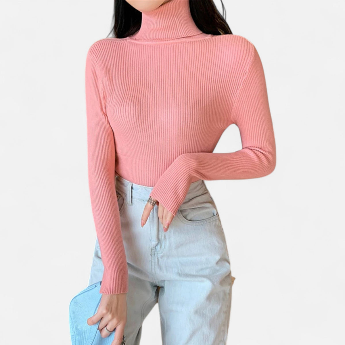 Jovetta | Women’s Ribbed Fold-Over Turtleneck Sweater